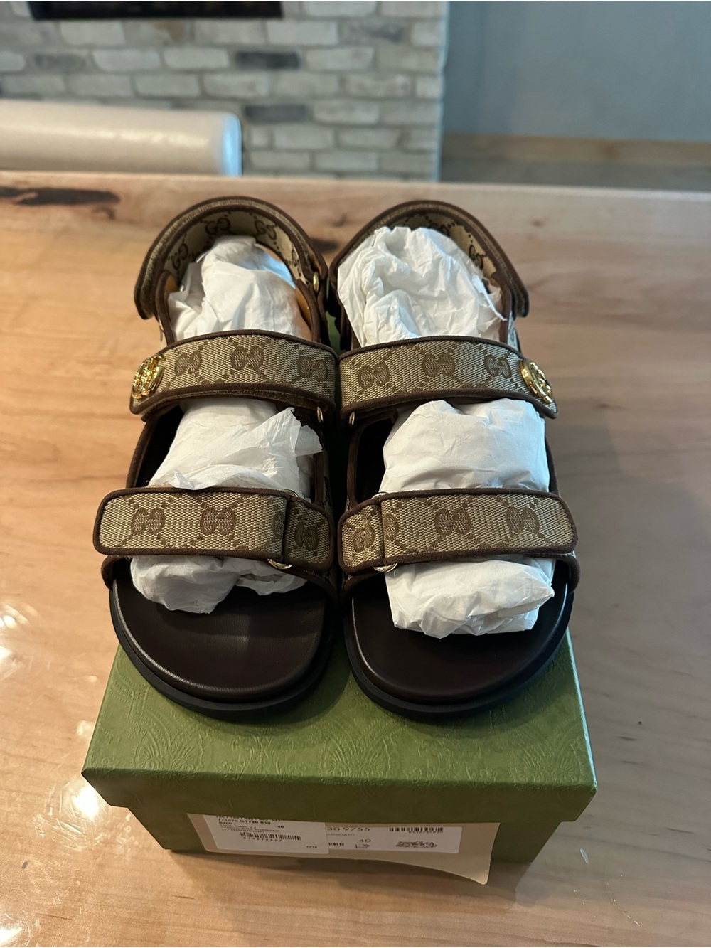 Gucci Brown Beige GG Canvas Double-Strap Logo Sandals EU 10 - Picture 2 of 11